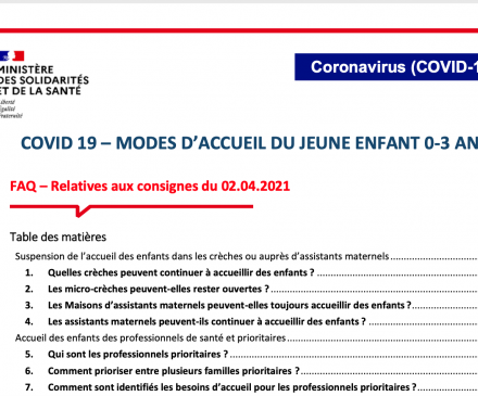 Covid 19 -modes d'accueildu jeune enfant 0-3 ans 