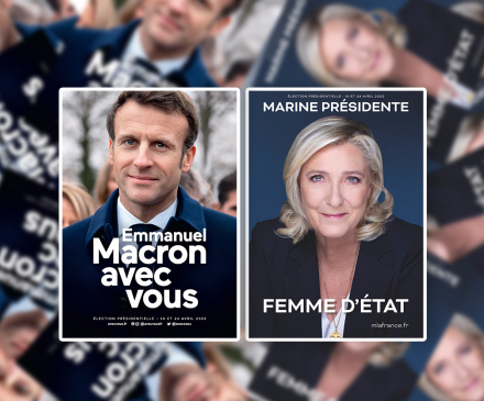 Affiches de campagne Emmanuel Macron et Marine Le Pen